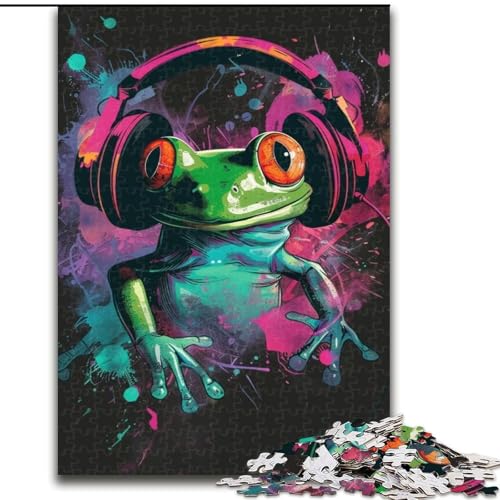 Frosch-mit-Kopfhörer-Puzzle, 1000 Teile, Puzzle für Erwachsene, perfekt für Familienfeiern, Geburtstage, Feiertage, Größe 50x75cm von LYXIANY
