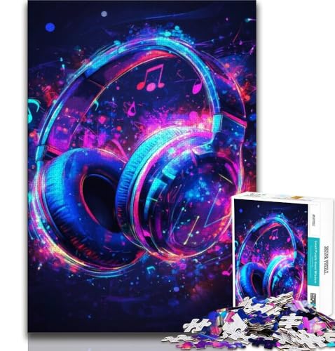 Galaxy-Kopfhörer-Puzzle für Erwachsene, 1000 Teile, schwierig, Lernspielzeug, Familienspiele mit passendem Poster und Quizblatt (50x75cm) von LYXIANY