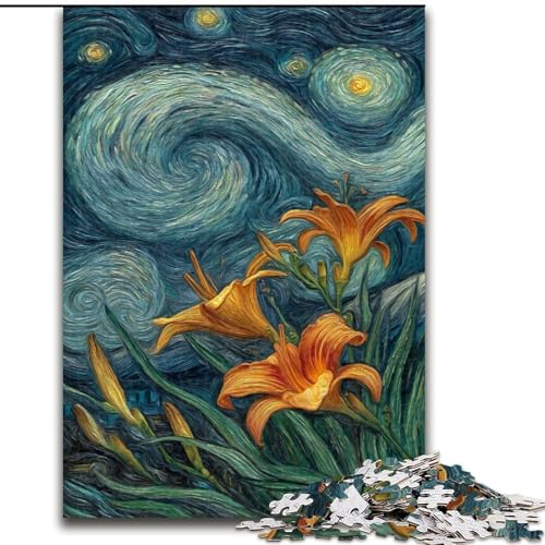 Gelbe Lilien am Nachthimmel, Puzzle für Erwachsene, 1000 Teile, pädagogisches Spielzeug zum Stressabbau, ganze Familie (50x75cm) von LYXIANY