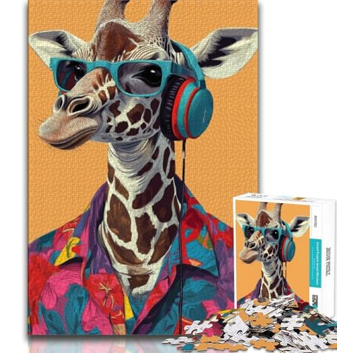 Giraffe hört Musik, Puzzle, 1000 Teile, für Erwachsene, anspruchsvolles Spiel und Familienspaß mit vollständig ineinandergreifenden, zufällig geformten Teilen, 50x75cm von LYXIANY