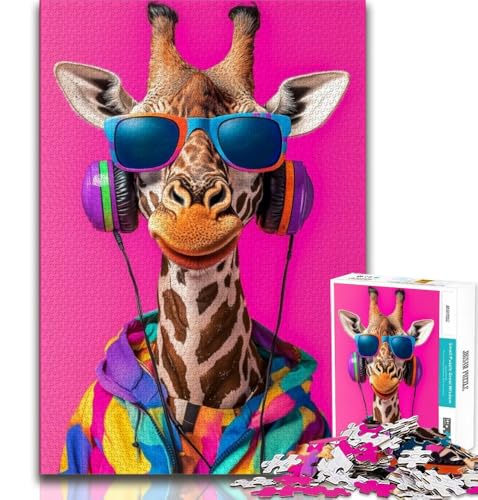 Giraffe hört Musik, Puzzle für Erwachsene, 1000 Teile, Zeitvertreib zu Hause mit vollständig ineinandergreifenden, zufällig geformten Teilen (38x26cm) von LYXIANY