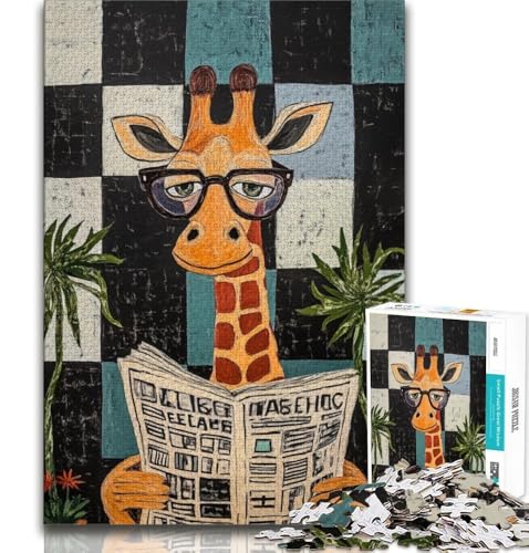 Giraffe liest Zeitung, Puzzle 1000 Teile, für Teenager, Geschenke, Lernspiele, Wanddekoration, einzigartige Geburtstags (75x50cm) von LYXIANY
