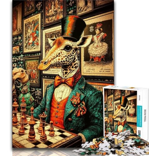Giraffen Spielen Schach, Puzzle 1000 Teile, für Teenager, Geschenke, anspruchsvolles Spiel und Familienspiel, Wanddekoration, einzigartige Geburtstags, 50x75cm von LYXIANY