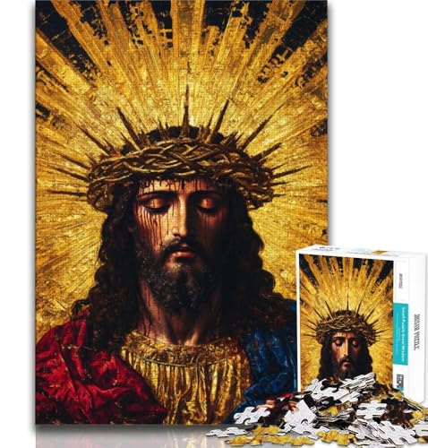 Golden Jesus Puzzle für Teenager, 1000 Teile, Stressabbau, schwierige Herausforderung, geeignet als Schreibtischdekoration (38x26cm) von LYXIANY