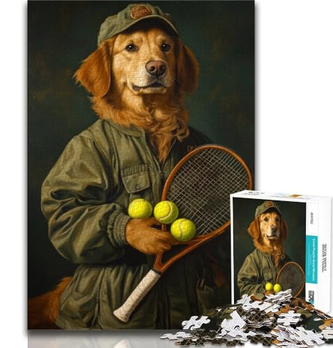 Golden Retriever spielt Tennis, Puzzles für Teenager, 1000 Teile, hilft dem Gehirn beim Trainieren, süchtig machendes Spielzeug, um Geduld zu fördern, EIN Kunstwerk (38x26cm) von LYXIANY