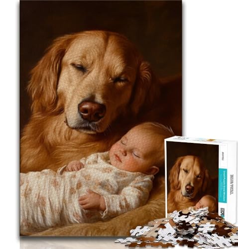 Golden Retriever und Baby-Puzzle, 1000 Teile, für Teenager, anspruchsvolles Spiel und Familienspaß mit vollständig ineinandergreifenden, zufällig geformten Teilen (50x75cm) von LYXIANY