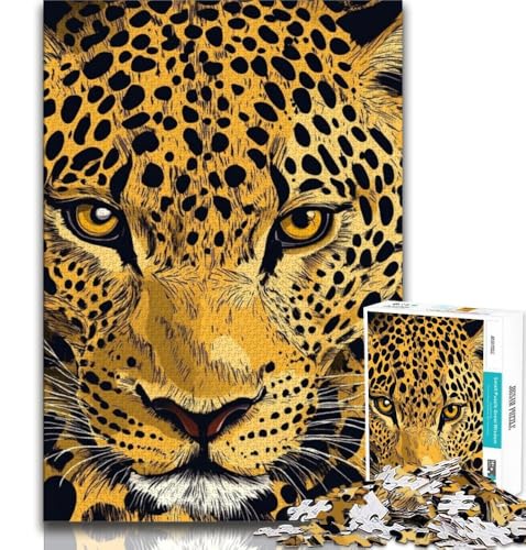 Goldenes Leoparden-Puzzle mit 1000 Teilen für Teenager, Denkspiel, Wanddekoration, einzigartige Geburtstags (50x75cm) von LYXIANY