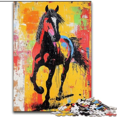 Graffiti-Pferde-Puzzle für Erwachsene und Jugendliche, 1000 Teile, für 14+, trainieren Sie Ihr Gehirn und Ihre Hände, Weihnachtsspielgeschenke (50x75cm) von LYXIANY