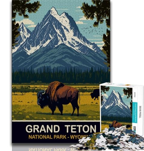 Grand Teton Bison Puzzles für Erwachsene und Teenager, Puzzle, Spielzeug, Lernspiele, Stressabbau, geeignet als Schreibtischdekoration, 38x26cm von LYXIANY
