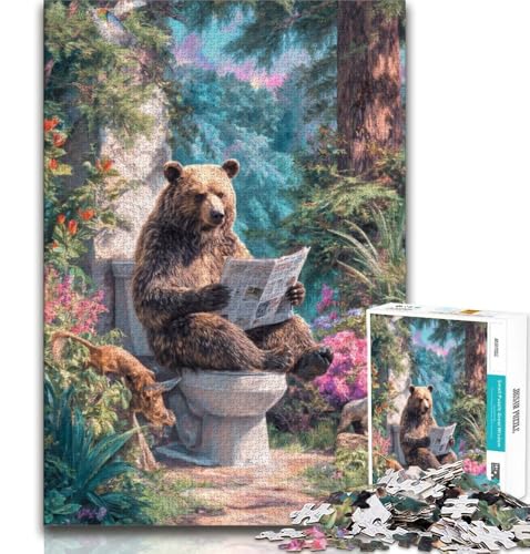 Grizzlybär auf der Toilette, 1000-teiliges Puzzle für Erwachsene und Jugendliche, entspannendes intellektuelles Lernspielzeug, perfekte Dekoration (38x26cm) von LYXIANY