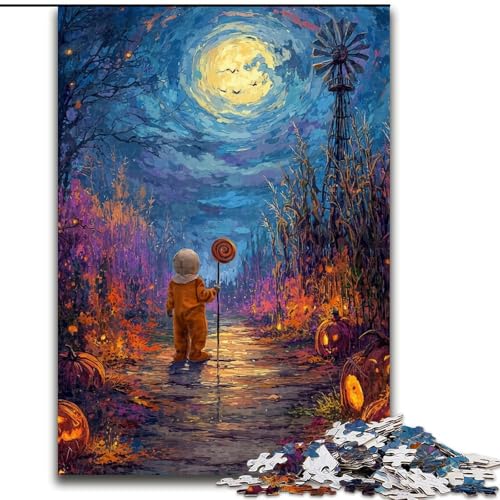 Halloween-Puzzle unter dem Nachthimmel, 1000 Teile, für Teenager, Stressabbau, Zeitvertreib zu Hause, mit passendem Poster und Quizblatt (50x75cm) von LYXIANY