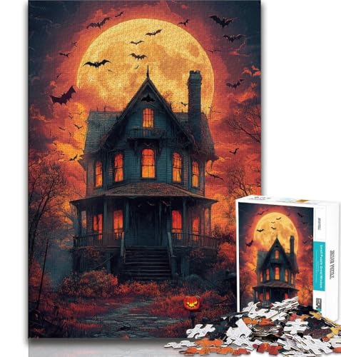 Halloween-Schloss-Puzzles für Erwachsene und Teenager, herausfordernd zu vervollständigen, Aber unterhaltsames und humorvolles Lernspiel zum Geburtstag (75x50cm) von LYXIANY