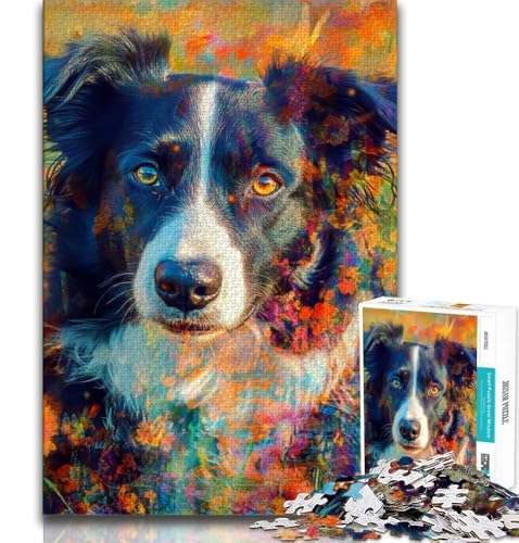 Happy Border Collie Puzzle 1000 Teile für Teenager, Denkspiel, Wanddekoration, einzigartige Geburtstags (38x26cm) von LYXIANY