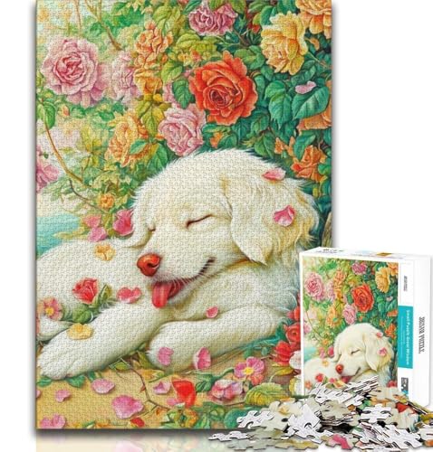 Happy Golden Retriever 1000-teiliges Puzzle für Teenager, Lernspiele, Heimdekoration, Künstlersammlung, bildende Kunst (38x26cm) von LYXIANY