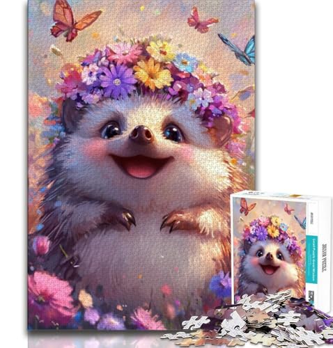 Happy Hedgehog 1000-teiliges Puzzle für Erwachsene und Jugendliche, Denkspiel, Wanddekoration, einzigartige Geburtstags (38x26cm) von LYXIANY