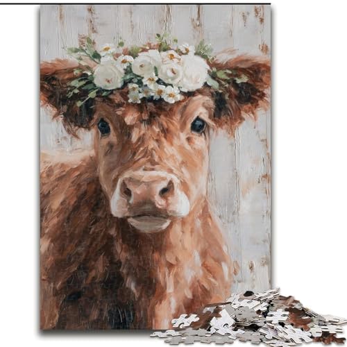 Highland Cow 1000-teiliges Puzzle für Erwachsene und Jugendliche, entspannendes intellektuelles Lernspielzeug, Lernspiel für Geburtstag, Weihnachten (26x38cm) von LYXIANY