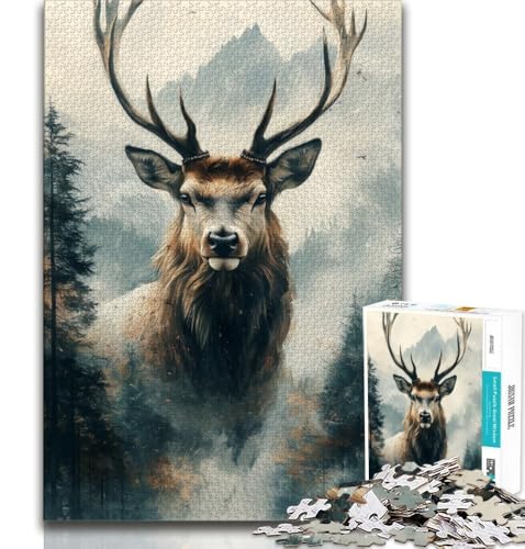 Hirsch in Bergen und Flüssen, Puzzle 1000 Teile für Teenager, Denksportspiel, Wanddekoration, einzigartige Geburtstags (50x75cm) von LYXIANY