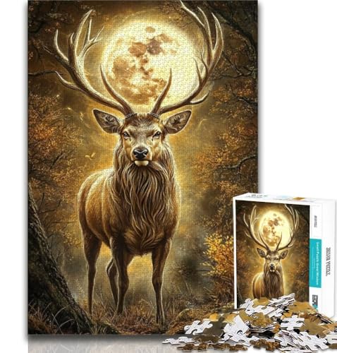 Hirsch unter dem Mond, 1000-teiliges Puzzle für Erwachsene, Lernspielzeug, Familienspiele mit passendem Poster und Quizblatt, 38x26cm von LYXIANY