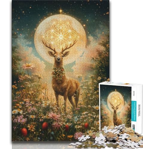 Hirsch unter dem Mond, 1000-teiliges Puzzle für Erwachsene und Jugendliche, Quizspiel, Wanddekoration, einzigartige Geburtstags, 38x26cm von LYXIANY