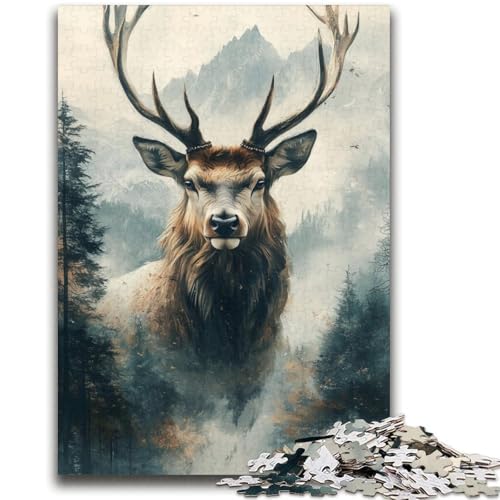 Hirsche in Bergen und Flüssen, Puzzle für Teenager, dekomprimierendes intellektuelles Lernspielzeug, geeignet als Schreibtischdekoration (38x52cm) von LYXIANY