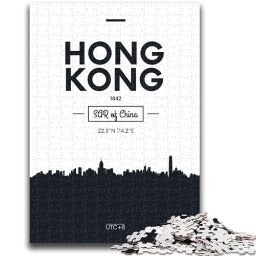Hongkong-China-Puzzle für Teenager, 1000 Teile, Lernspielzeug, Familienspiele mit passendem Poster und Quizblatt, 1000 Teile (26x38cm) von LYXIANY