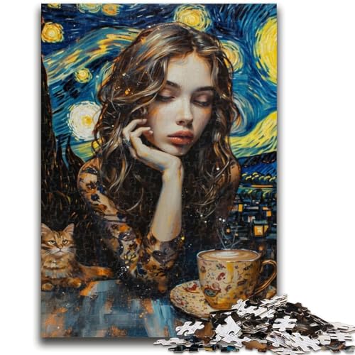 Kaffeetrinken im Nachthimmel, Puzzle 1000 Teile für Teenager, Geschenke, Stressabbau, schwierige Herausforderung, stärkt die Liebe zwischen Paaren (50x75cm) von LYXIANY