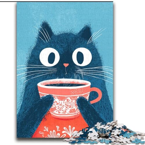 Kaffeetrinkende Katze, Puzzle für Erwachsene, 2000 Teile, Familienaktivität mit passendem Poster und Quizblatt, für Kinder ab 14 Jahren (70x100cm) von LYXIANY