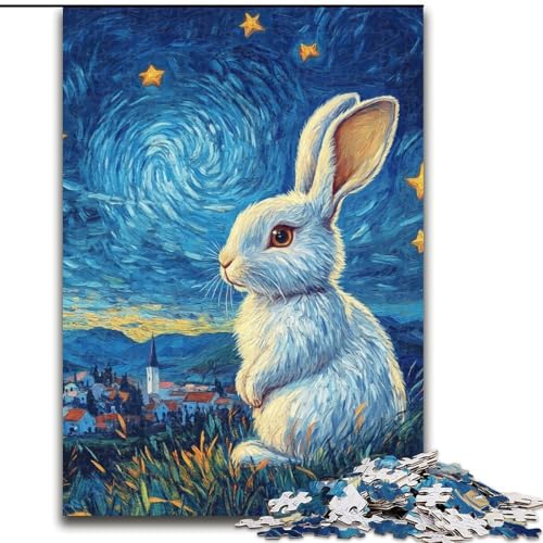 Kaninchen unter dem Nachthimmel, 1000-teiliges Puzzle für Erwachsene und Jugendliche, Lernspielzeug, Familienspiele mit passendem Poster und Quizblatt (Größe 26x38cm) von LYXIANY