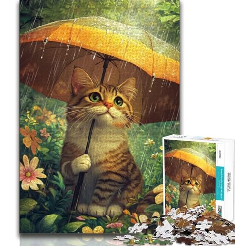 Katze hält einen Regenschirm, Puzzle für Teenager, 1000 Teile, dekomprimierendes intellektuelles Lernspielzeug, tolle Geschenke und Spielzeuge (38x26cm) von LYXIANY