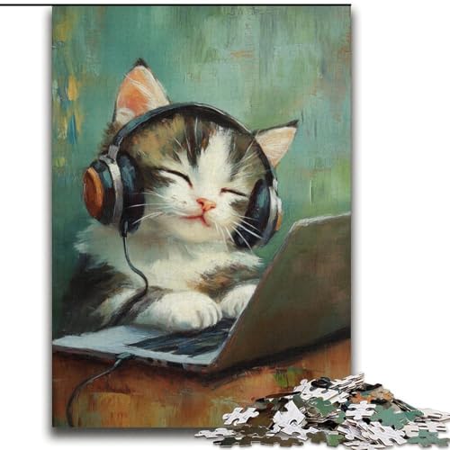 Katze hört Musik, 2000-teiliges Puzzle für Erwachsene, Geschenke, Lernspiele, Heimdekoration, Geburtstagsgeschenk, Geschenke, Wandkunst (70x100cm) von LYXIANY