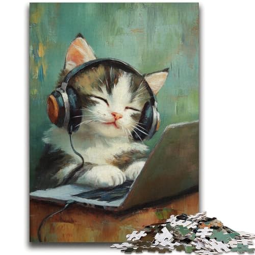 Katze hört Musik Puzzles für Teenager, 1000 Teile Puzzle, lustige Spiele, jedes Teil ist einzigartig – anspruchsvolles Familienspiel (38x52cm) von LYXIANY