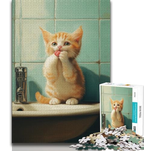 Katze in der Toilette, 1000-teiliges Puzzle für Erwachsene und Jugendliche, Spielzeug, Lernspiele, Stressabbau, tolle Geschenke und Spielzeuge (38x26cm) von LYXIANY
