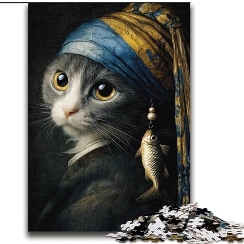 Katze mit Perlenohrring, 2000-teiliges Puzzle für Erwachsene und Jugendliche, Lernspiele, Heimdekoration, geeignet als Schreibtischdekoration (70x100cm) von LYXIANY