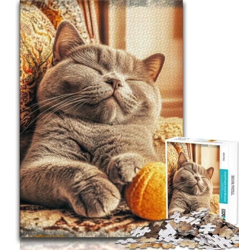 Katze spielt mit einem Wollknäuel, Puzzle 1000 Teile für Teenager, anspruchsvolle Familienaktivitätsspiele, DIY-Spielzeug für die Wanddekoration zu Hause, Geschenke (38x26cm) von LYXIANY