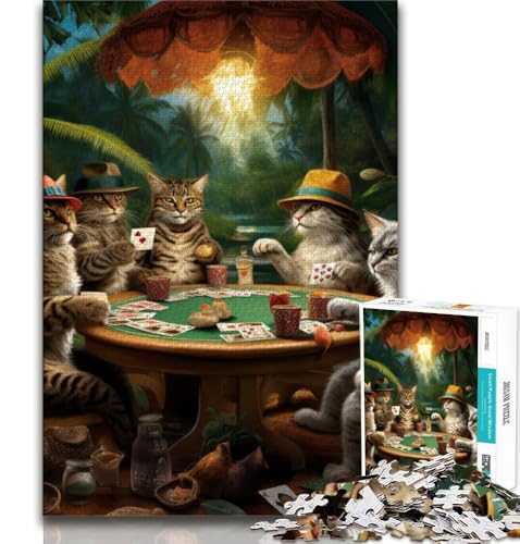 Katzen Spielen Poker, 1000-teiliges Puzzle für Erwachsene und Jugendliche, Denkspiel, Wanddekoration, einzigartige Geburtstags (50x75cm) von LYXIANY
