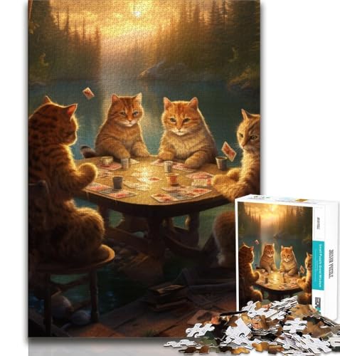 Katzen Spielen Poker-Puzzle für Teenager, 1000 Teile, anspruchsvolles Spiel und Familienspiel mit vollständig ineinandergreifenden, zufällig geformten Teilen (50x75cm) von LYXIANY