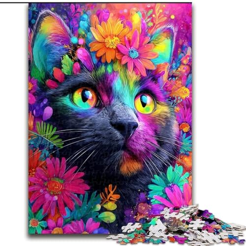 Katzen- und Blumen-Puzzle 1000 Teile für Erwachsene, Spielzeug, Lernspiele, Stressabbau, Wichtelgeschenke für Kinder ab 14 Jahren (Größe 26x38cm) von LYXIANY
