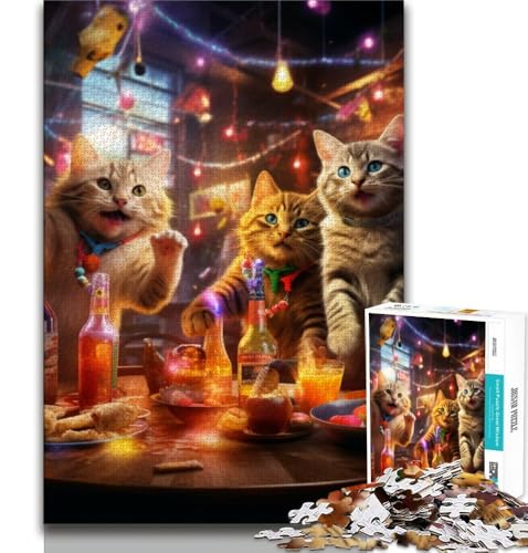 Katzenparty-Puzzle für Erwachsene, 1000 Teile, Lernspielzeug, Familienspiele mit passendem Poster und Quizblatt (50x75cm) von LYXIANY