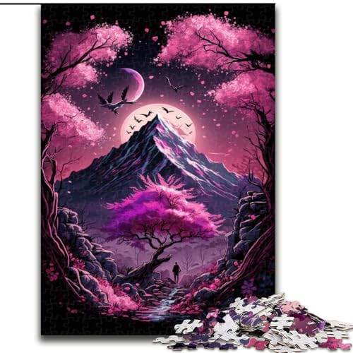 Kirschblüten-Berg-Puzzle für Erwachsene, Stressabbau-Staycation-Zeitvertreib mit passendem Poster und Quizblatt (50x75cm) von LYXIANY