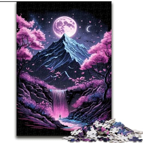 Kirschblüten-Berg-Puzzle mit 1000 Teilen, Lernspielzeug, Familienspiele mit passendem Poster und Quizblatt (50x75cm) von LYXIANY