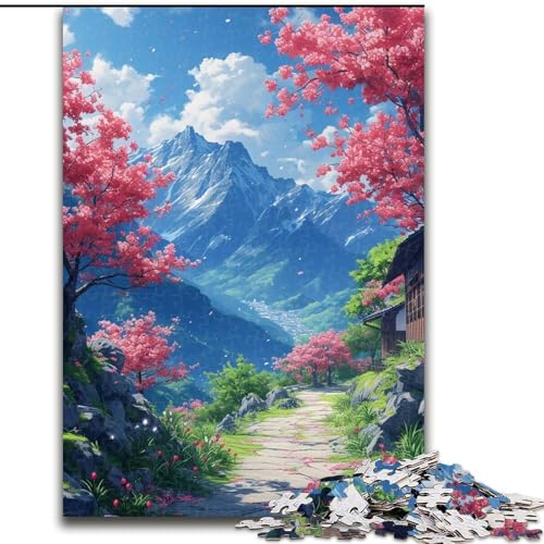 Kirschblüten- und Berg-Puzzle, 1000 Teile, für Erwachsene, Lernspiele, Heimdekoration, einzigartige Heimdekoration und Geschenke (26x38cm) von LYXIANY