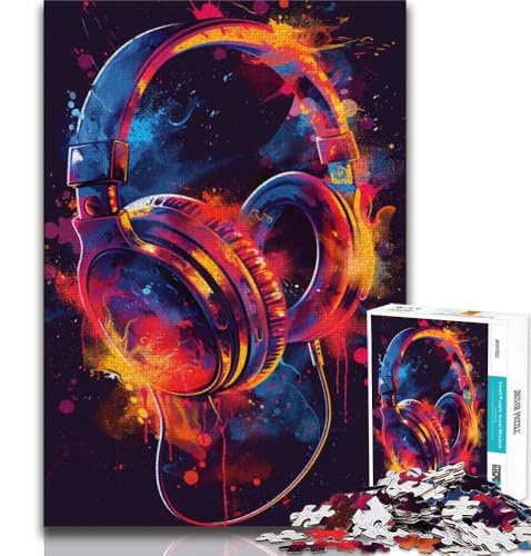 Kopfhörer, buntes Splash Art-Puzzle, 1000 Teile, für Erwachsene, anspruchsvolles Spiel und Familienspiel, ganze Familie (38x26cm) von LYXIANY