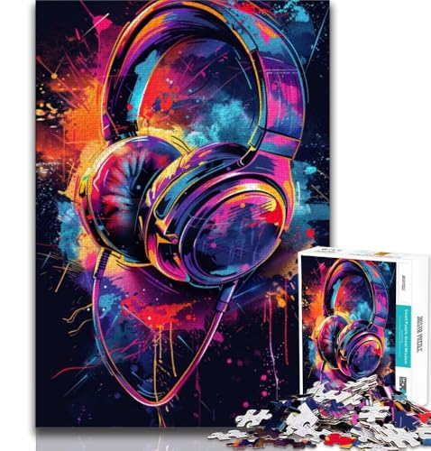 Kopfhörer, buntes Splash-Art-Puzzle für Erwachsene, 1000 Teile, hilft dem Gehirn, süchtig machendes Spielzeug zu trainieren, um Geduld zu fördern, tolles Geschenk (38x26cm) von LYXIANY