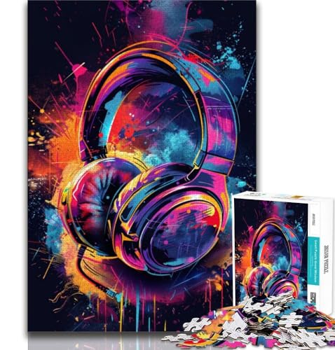 Kopfhörer, buntes Splash-Art-Puzzle für Teenager, 1000-teiliges Puzzle, Spielspielzeug, jedes Teil ist einzigartig – anspruchsvolles Familienspiel (50x75cm) von LYXIANY