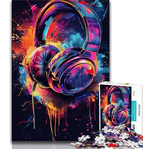 Kopfhörer, buntes Splash Art-Puzzle mit 1000 Teilen für Erwachsene und Jugendliche, als Lernspiel, Herausforderungsspielzeug, ganze Familie (38x26cm) von LYXIANY