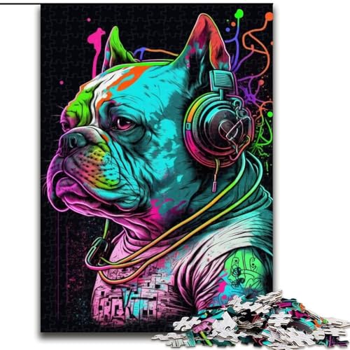 Kopfhörer-Bulldogge, 1000-teiliges Puzzle für Erwachsene und Jugendliche, anspruchsvoll zu vervollständigen, Aber unterhaltsames und humorvolles Geburtstagsgeschenk, Geschenke, Wandkunst (50x75cm) von LYXIANY