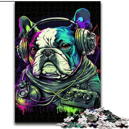 Kopfhörer-Bulldogge, 1000-teiliges Puzzle für Teenager, Mustermontage, Angebot als Geschenk für die ganze Familie, geeignet für Kinder ab 14 Jahren (26x38cm) von LYXIANY