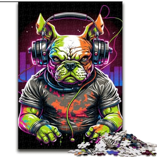 Kopfhörer-Bulldoggen-Puzzle für Teenager, 1000 Puzzles, Mustermontage, Spaß bei Aktivitäten zu Hause, Geburtstagsgeschenk, Reisegeschenke (26x38cm) von LYXIANY