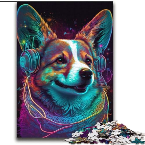 Kopfhörer-Corgi-Puzzle mit 2000 Teilen für Teenager, Stressabbau, Zeitvertreib zu Hause mit passendem Poster und Quizblatt (70x100cm) von LYXIANY