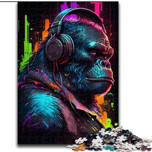 Kopfhörer-Gorilla-Puzzle 1000 Teile für Erwachsene und Jugendliche, interessante Stressreduzierung, Eltern-Kind-Interaktion (50x75cm) von LYXIANY